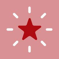 Icon eines roten Sterns mit acht von ihm abgehenden weißen Strahlen auf rosanem Hintergrund